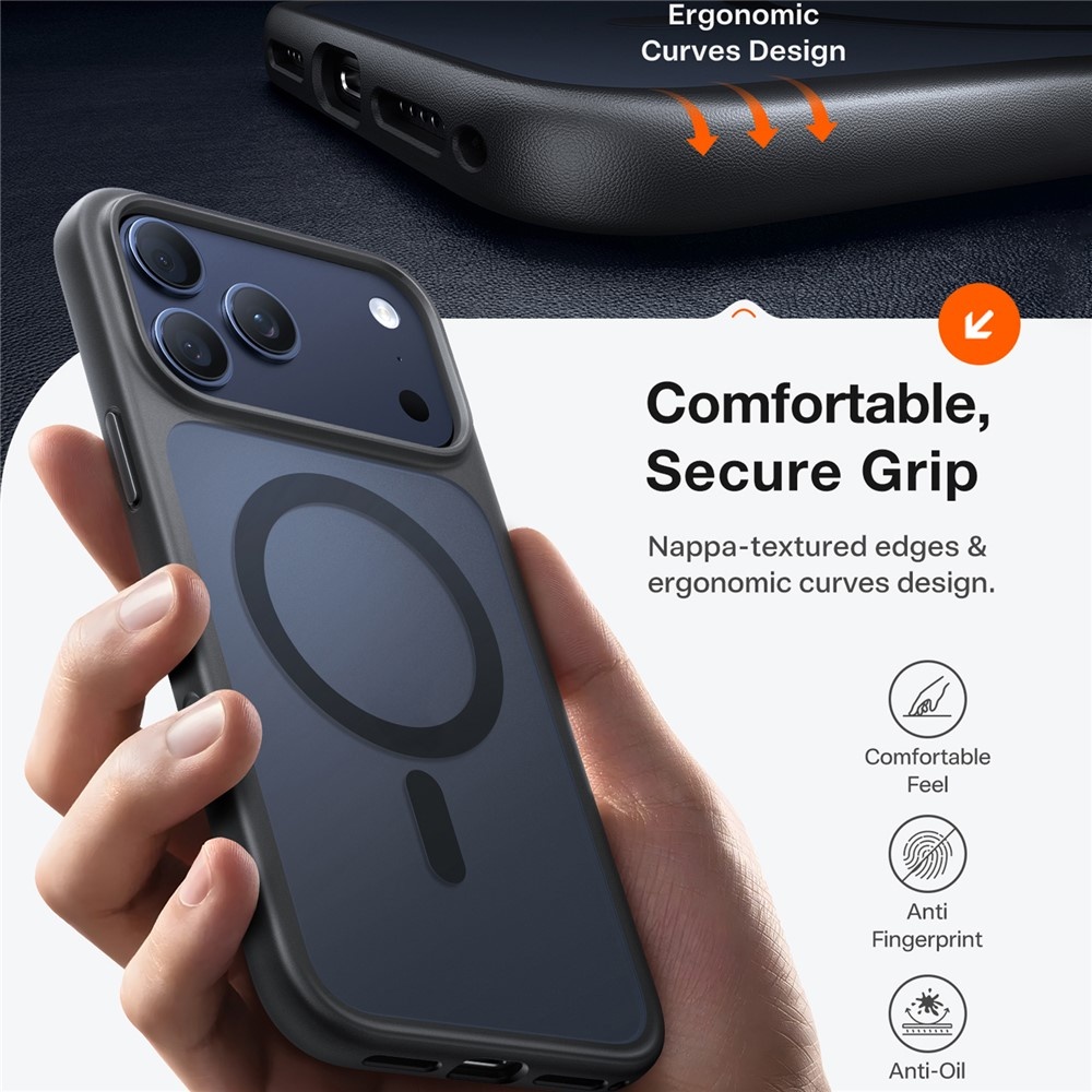 Torras iPhone 17 Pro hoesje - slanke, duurzame backcover met volledige MagSafe ondersteuning en schokbestendige bescherming - Zwart