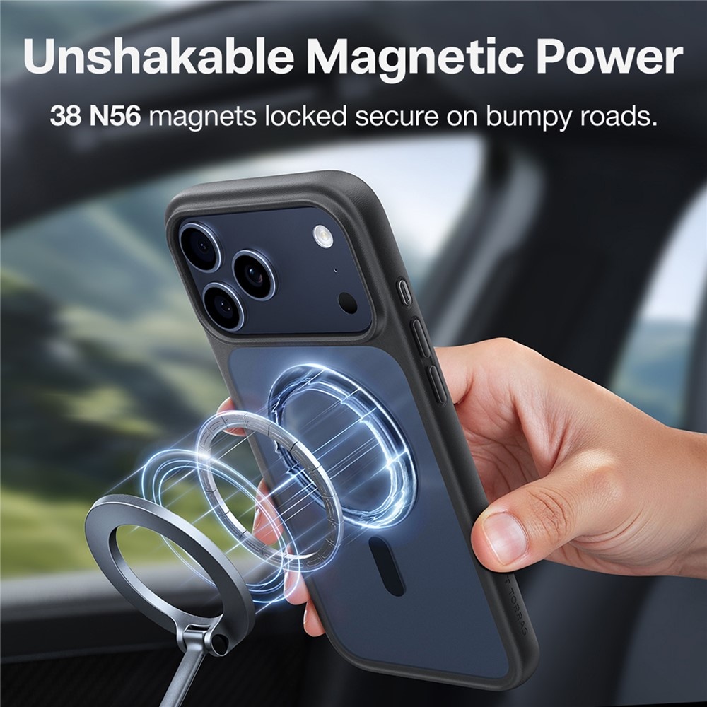 Torras iPhone 17 Pro hoesje - slanke, duurzame backcover met volledige MagSafe ondersteuning en schokbestendige bescherming - Zwart