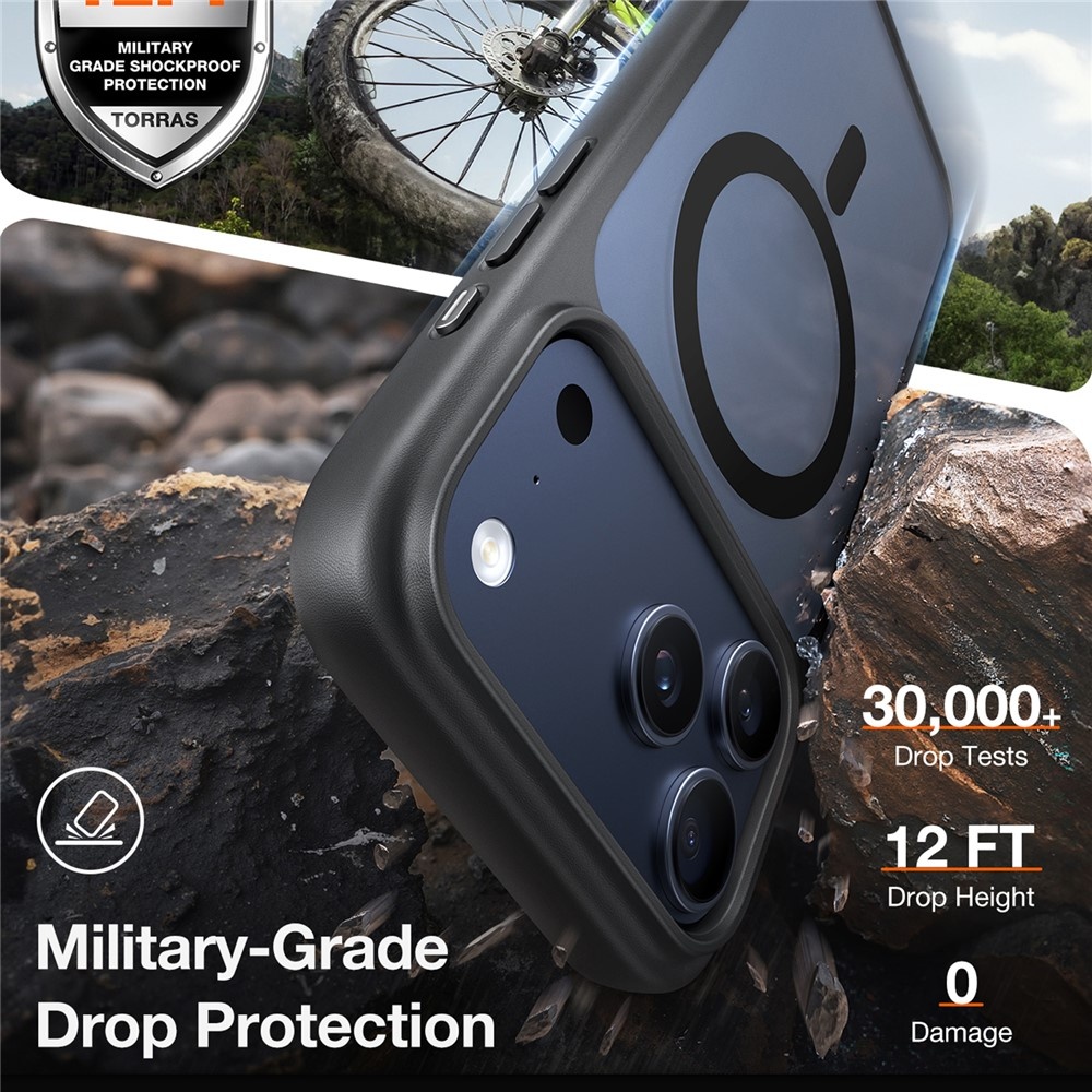 Torras iPhone 17 Pro Max hoesje - slanke, duurzame backcover met volledige MagSafe ondersteuning en schokbestendige bescherming - Zwart