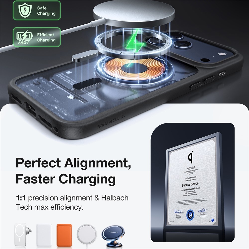 Torras iPhone 17 Pro Max hoesje - slanke, duurzame backcover met volledige MagSafe ondersteuning en schokbestendige bescherming - Zwart