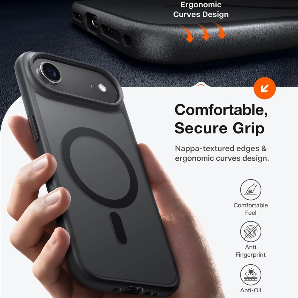 Torras iPhone 17 Air hoesje - slanke, duurzame backcover met volledige MagSafe ondersteuning en schokbestendige bescherming - Zwart