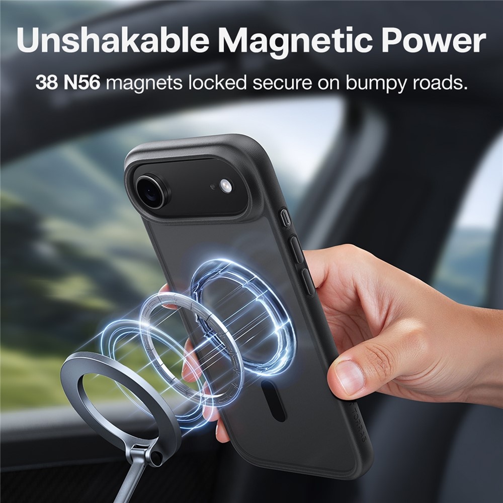 Torras iPhone 17 Air hoesje - slanke, duurzame backcover met volledige MagSafe ondersteuning en schokbestendige bescherming - Zwart