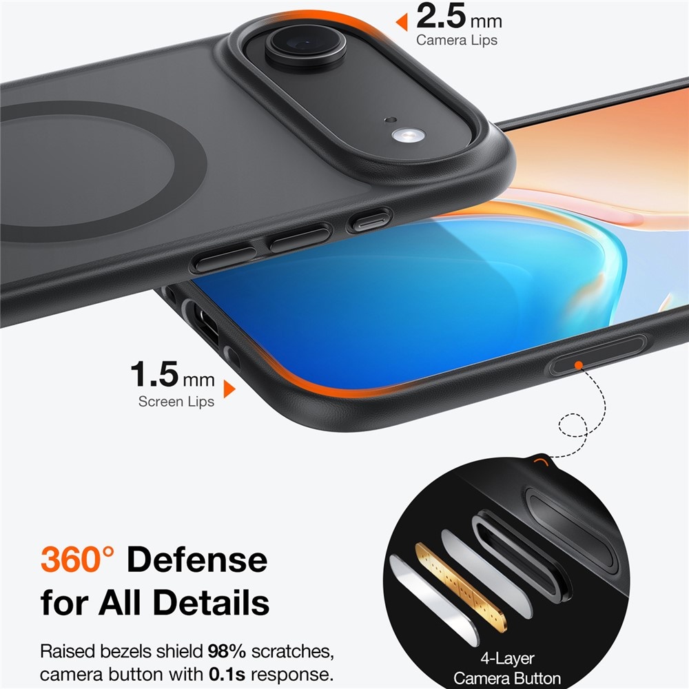 Torras iPhone 17 Air hoesje - slanke, duurzame backcover met volledige MagSafe ondersteuning en schokbestendige bescherming - Zwart