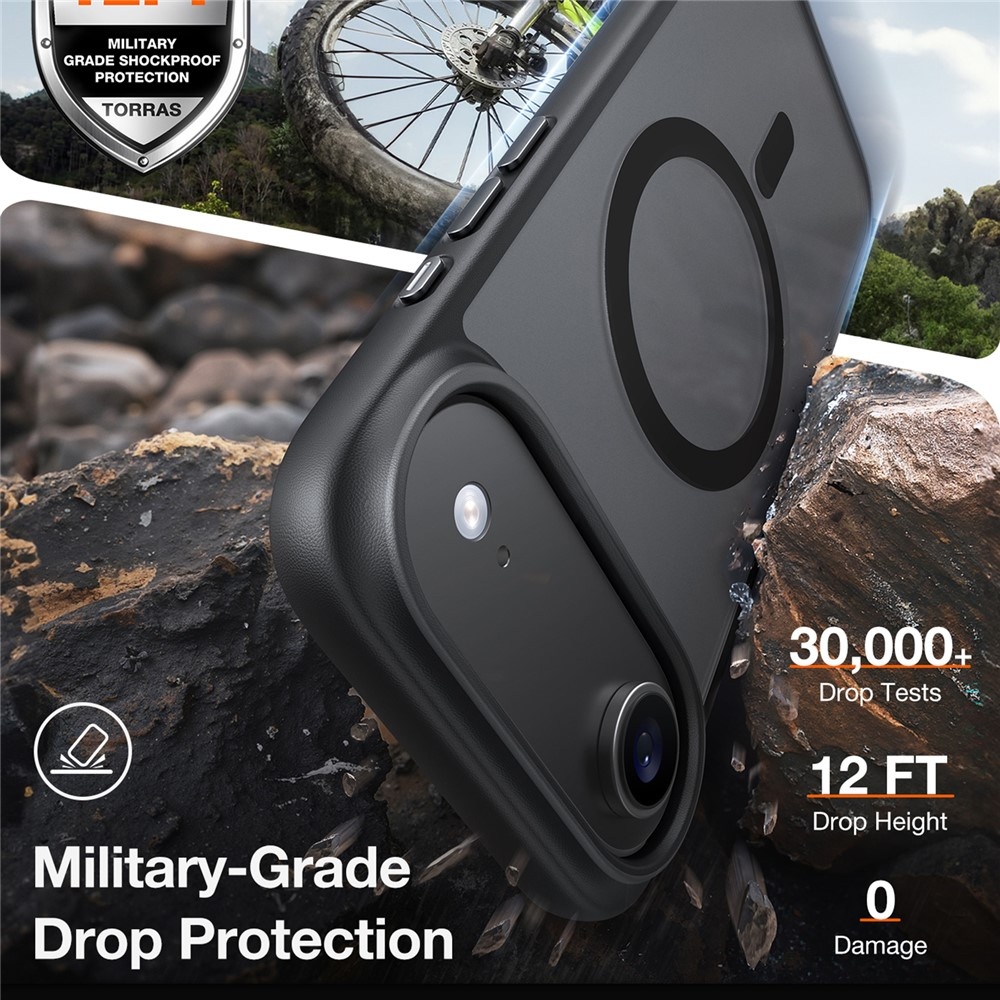 Torras iPhone 17 Air hoesje - slanke, duurzame backcover met volledige MagSafe ondersteuning en schokbestendige bescherming - Zwart