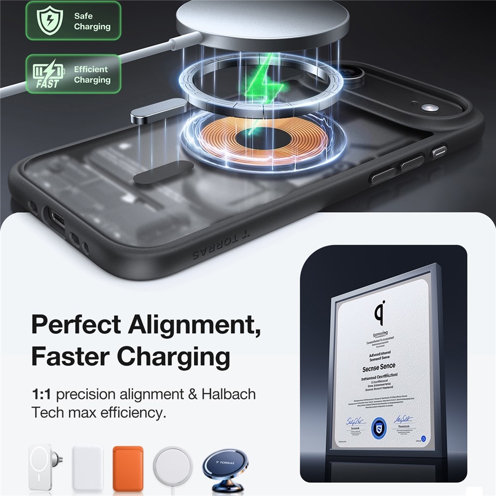 Torras iPhone 17 Air hoesje - slanke, duurzame backcover met volledige MagSafe ondersteuning en schokbestendige bescherming - Zwart