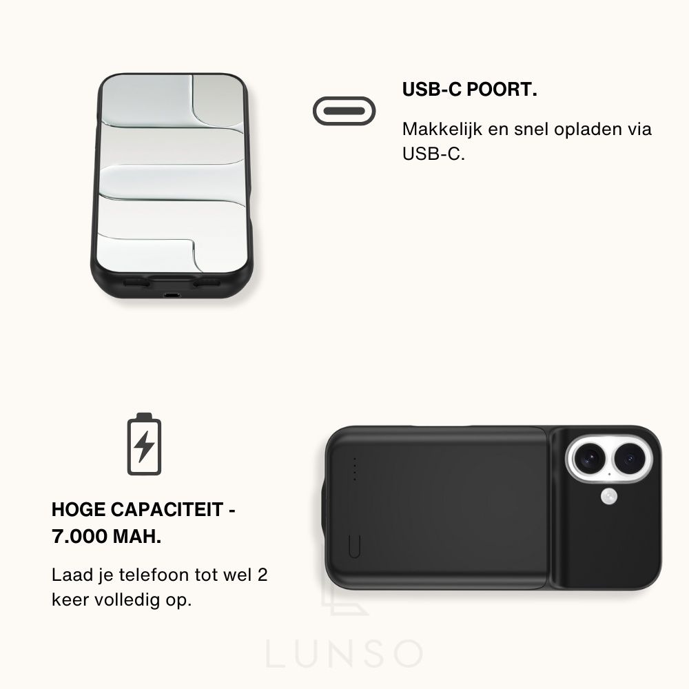 iPhone 17 Powerbank hoesje 7000 mAh hoes - Zwart