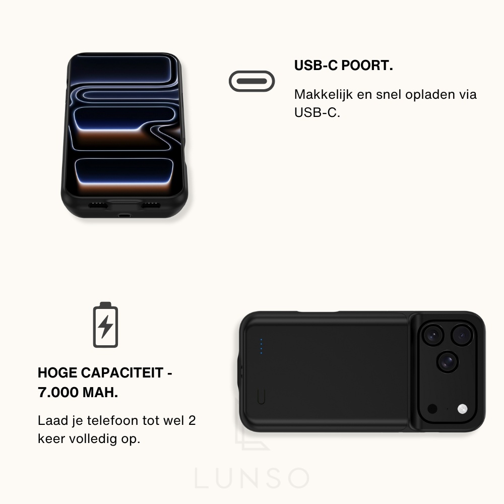 iPhone 17 Pro Max Powerbank hoesje 7000 mAh hoes - Zwart