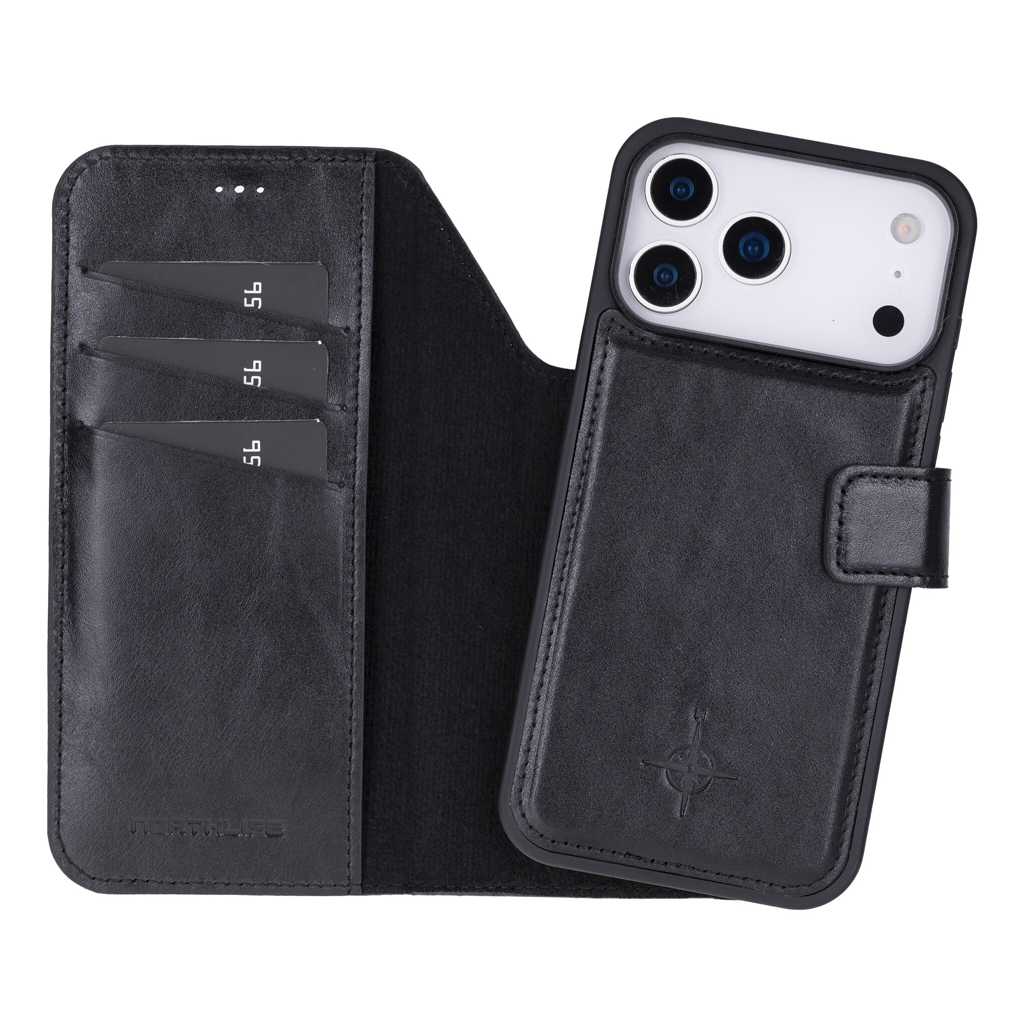 iPhone 17 Pro Max leren afneembare 2-in-1 bookcase telefoonhoes - Zwart