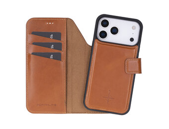 NorthLife iPhone 17 Pro Max - Leren Afneembare 2-in-1 bookcase telefoonhoes - Cognac