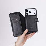 iPhone 17 Pro leren afneembare 2-in-1 bookcase telefoonhoes - Zwart