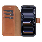iPhone 17 Pro leren afneembare 2-in-1 bookcase telefoonhoes - Cognac