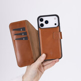iPhone 17 Pro leren afneembare 2-in-1 bookcase telefoonhoes - Cognac