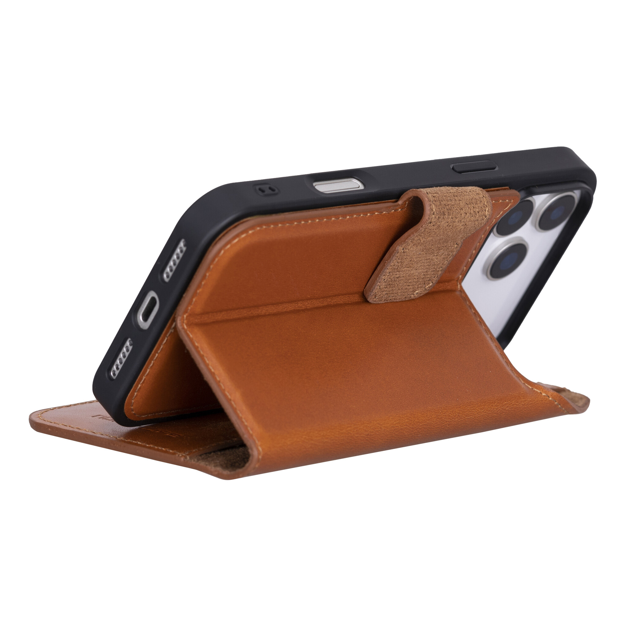 iPhone 17 Pro leren afneembare 2-in-1 bookcase telefoonhoes - Cognac