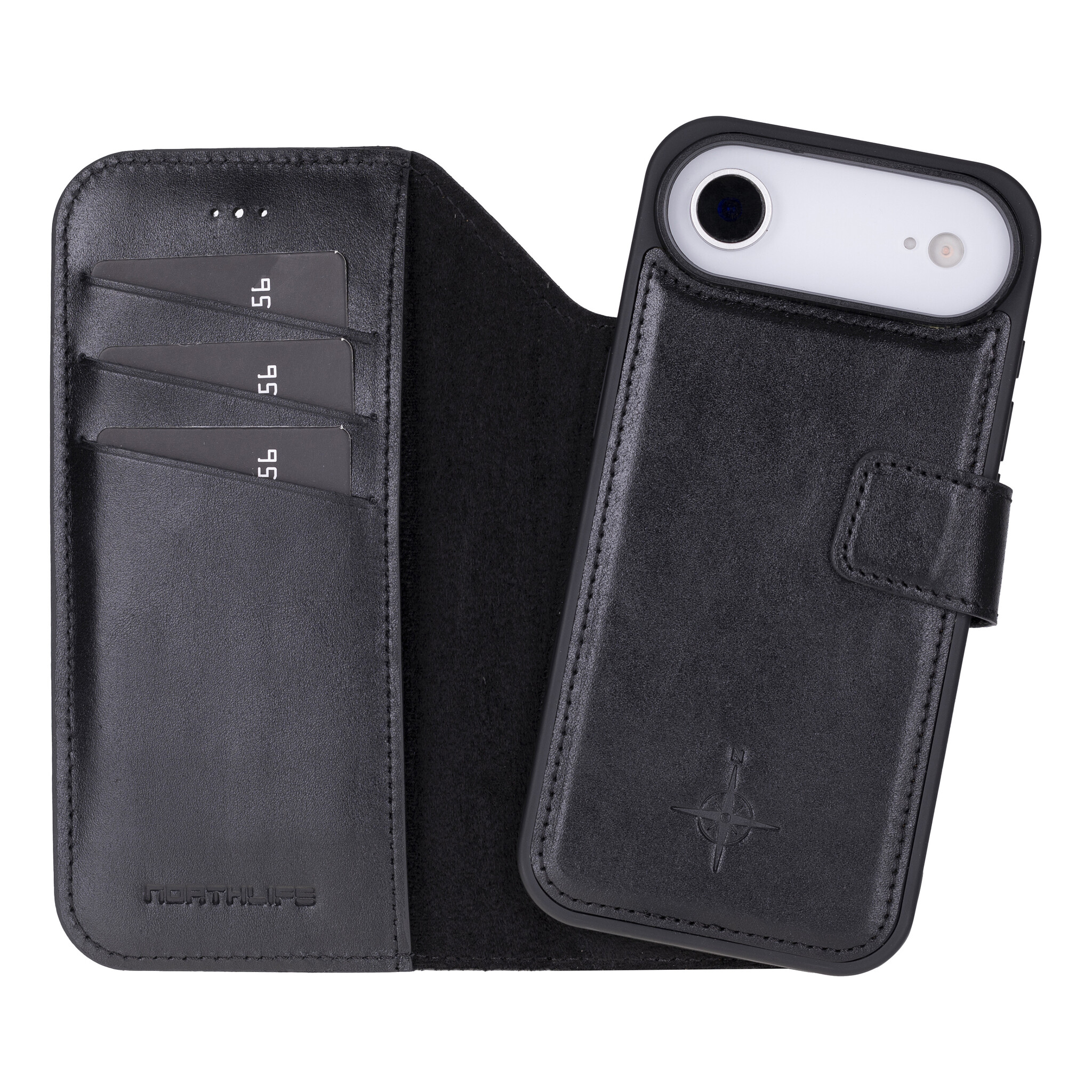 iPhone 17 Air leren afneembare 2-in-1 bookcase telefoonhoes - Zwart