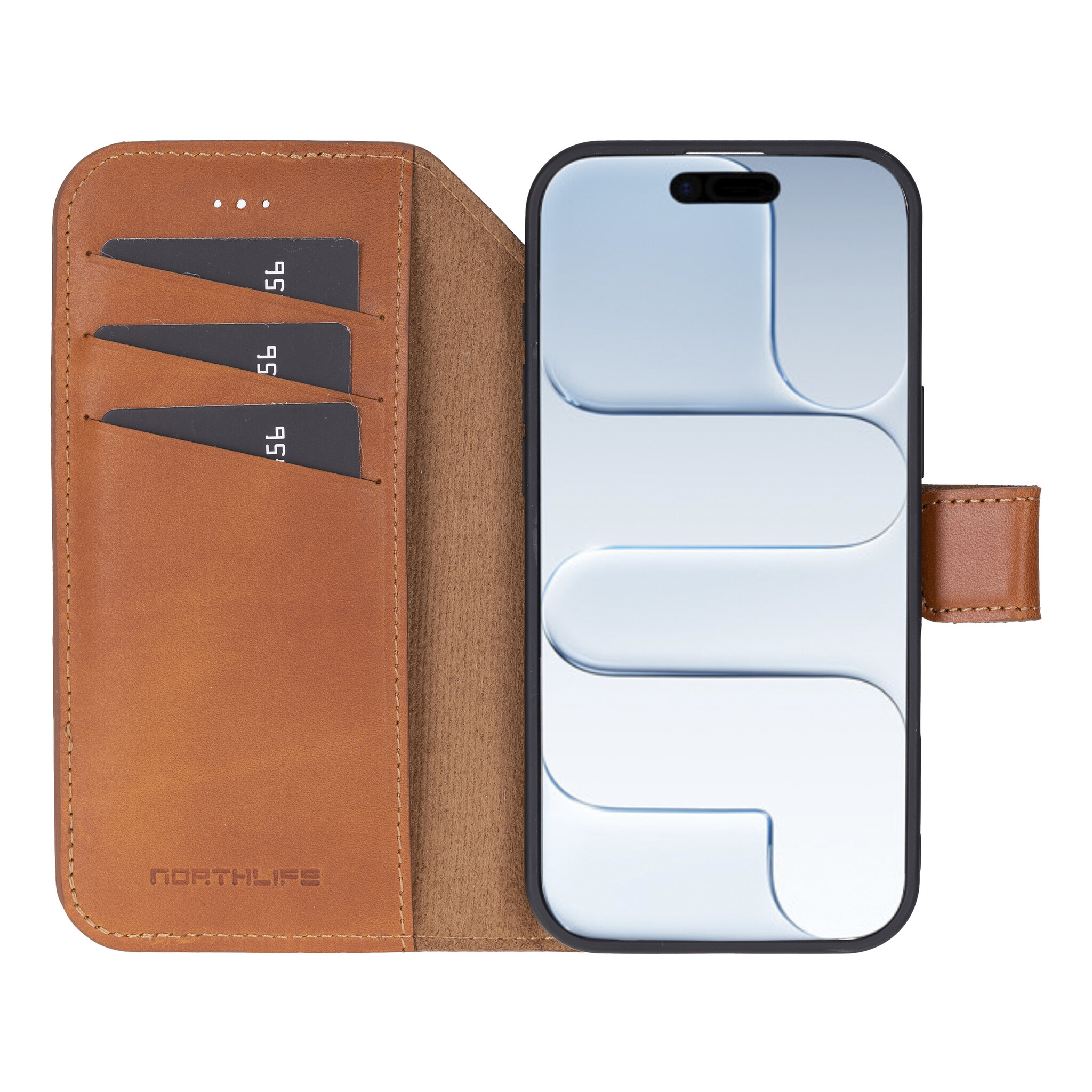 iPhone 17 Air leren afneembare 2-in-1 bookcase telefoonhoes - Cognac