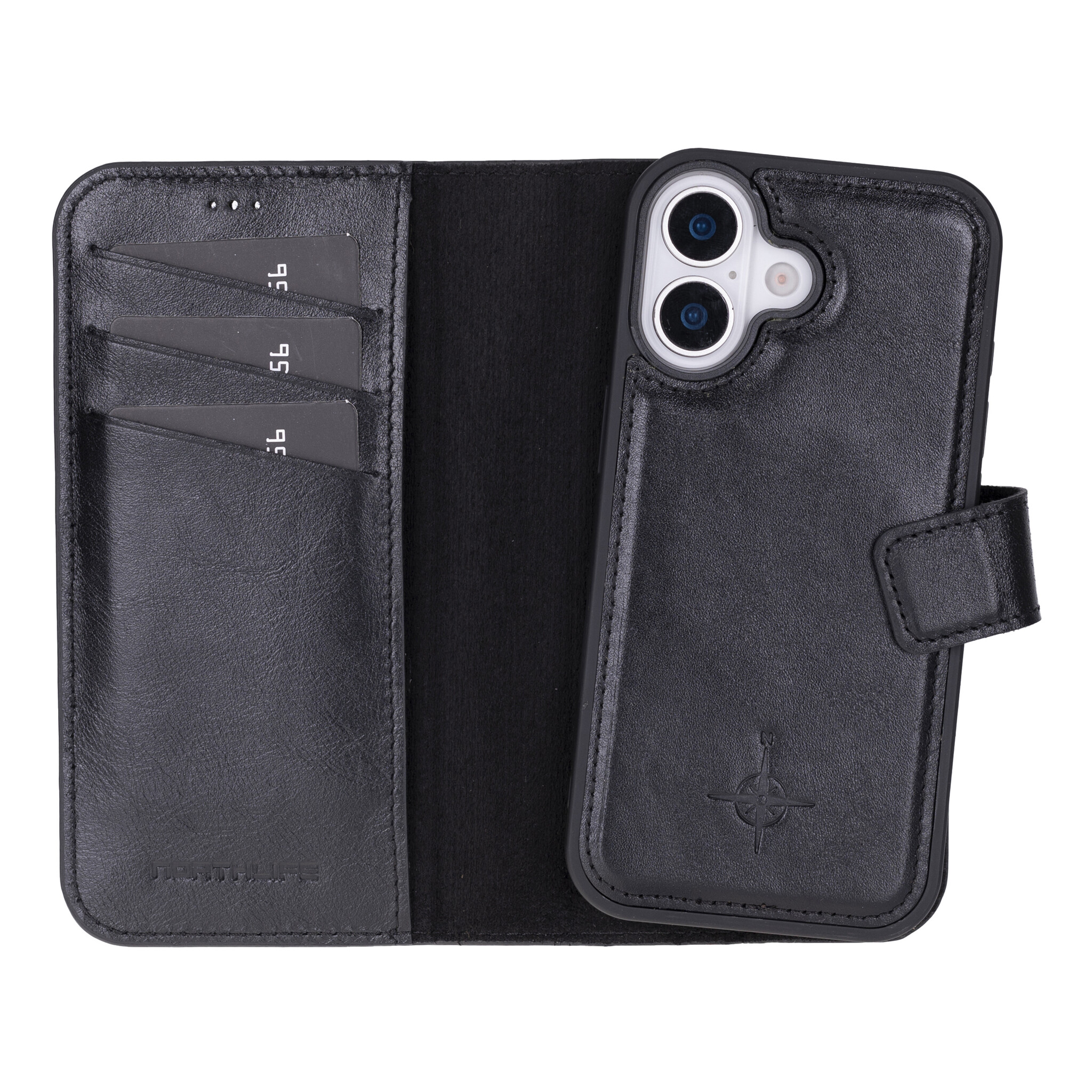 iPhone 17 leren afneembare 2-in-1 bookcase telefoonhoes - Zwart