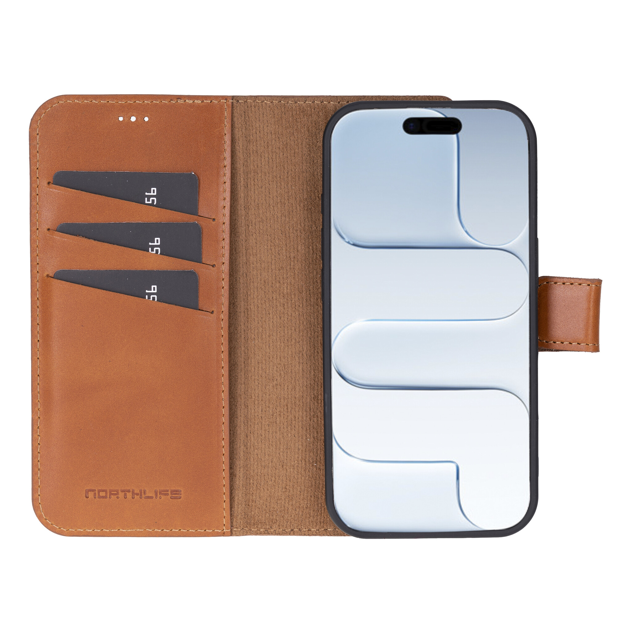 iPhone 17 leren afneembare 2-in-1 bookcase telefoonhoes - Cognac