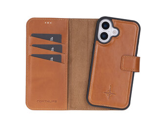 NorthLife iPhone 17 - Leren Afneembare 2-in-1 bookcase telefoonhoes - Cognac