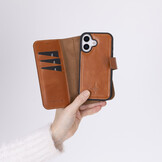 iPhone 17 leren afneembare 2-in-1 bookcase telefoonhoes - Cognac