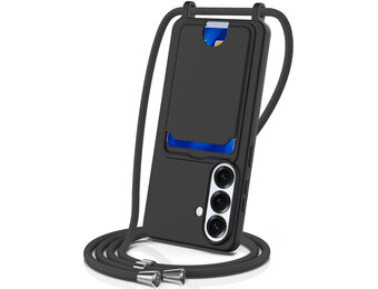 Casety Samsung Galaxy S26 - Telefoonhoes met koord en kaarthouder - Zwart