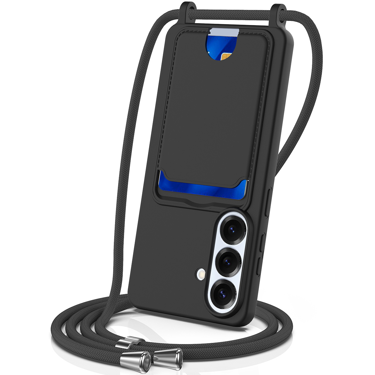 Samsung Galaxy S26 Telefoonhoes met koord + kaarthouder - Zwart