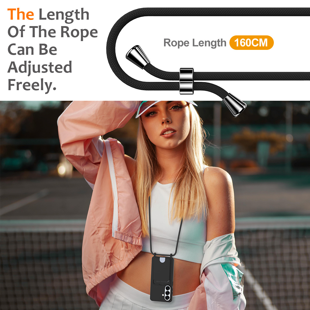 Samsung Galaxy S26 Telefoonhoes met koord + kaarthouder - Zwart