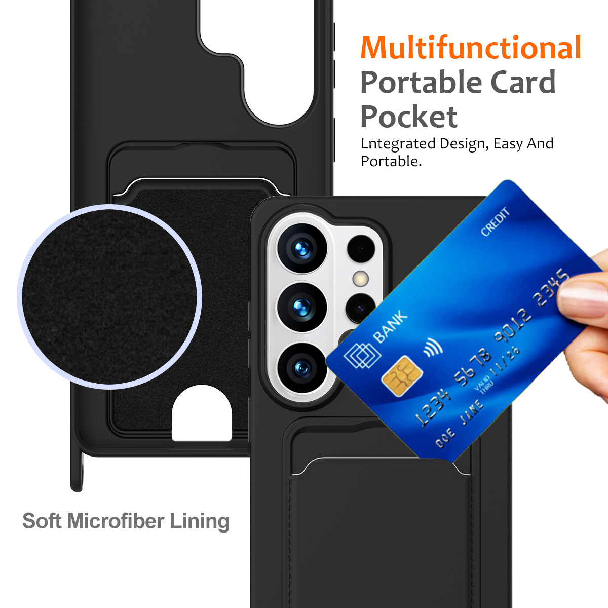 Samsung Galaxy S26 Ultra Telefoonhoes met koord + kaarthouder - Zwart