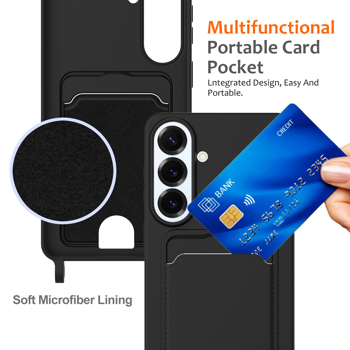 Samsung Galaxy S26 Plus Telefoonhoes met koord + kaarthouder - Zwart