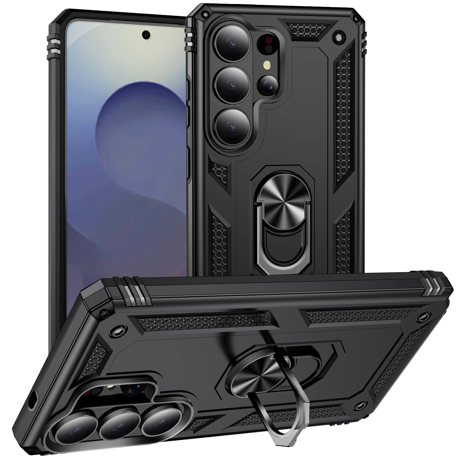 Casety Samsung Galaxy S26 Ultra hoesje - Armor backcover met ringhouder - Zwart