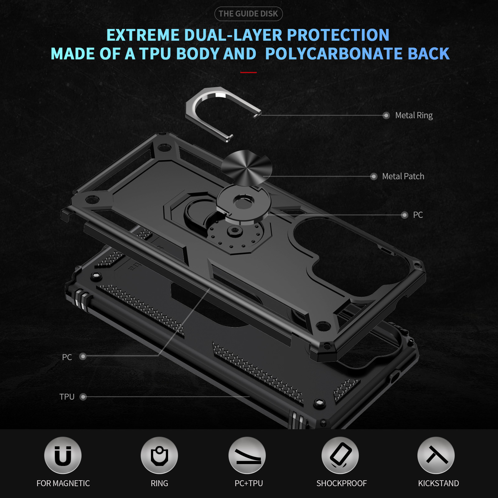 Samsung Galaxy S26 Ultra hoesje Armor backcover met ringhouder - Zwart