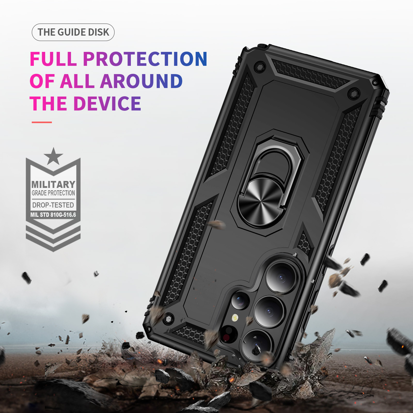 Samsung Galaxy S26 Ultra hoesje Armor backcover met ringhouder - Zwart