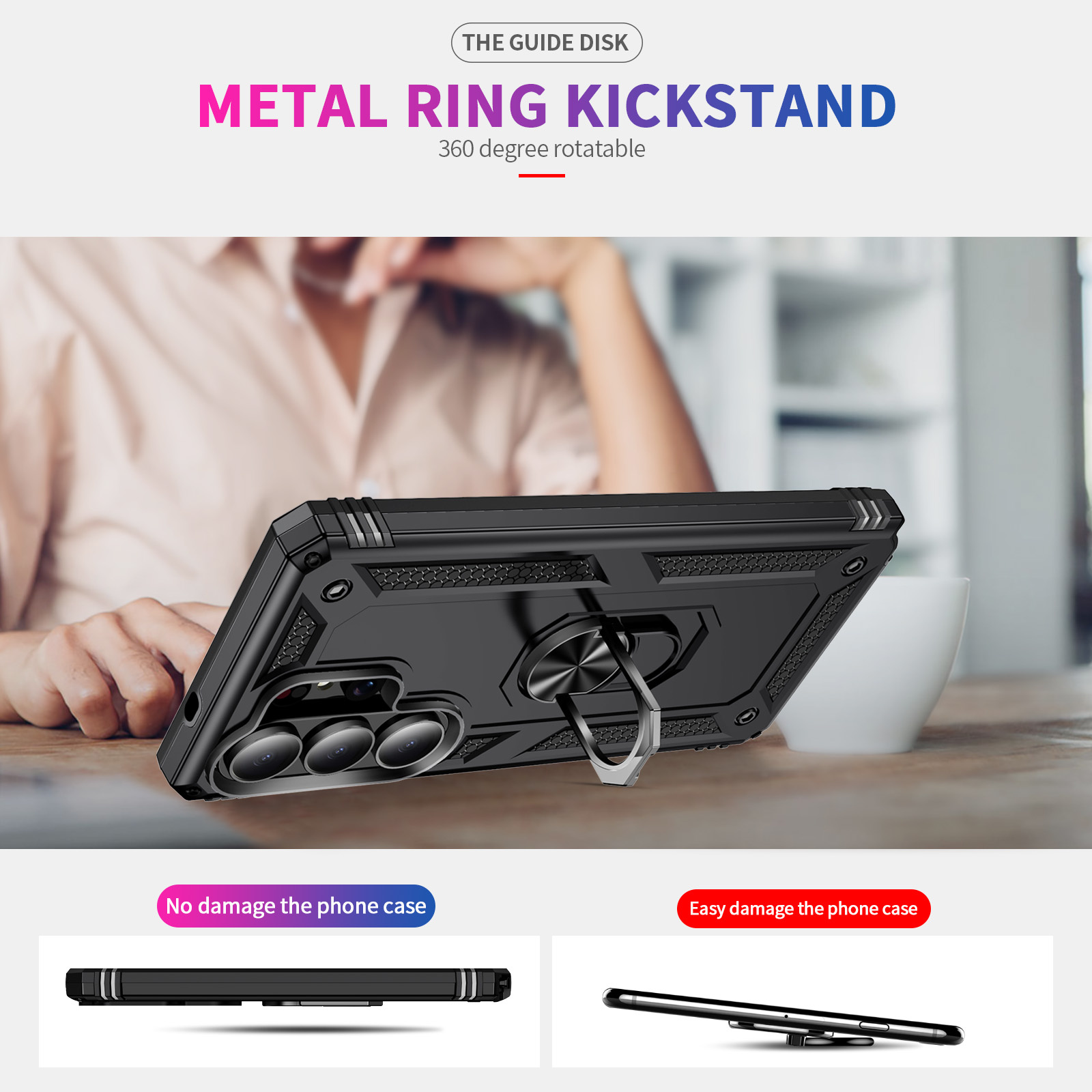 Samsung Galaxy S26 Ultra hoesje Armor backcover met ringhouder - Zwart