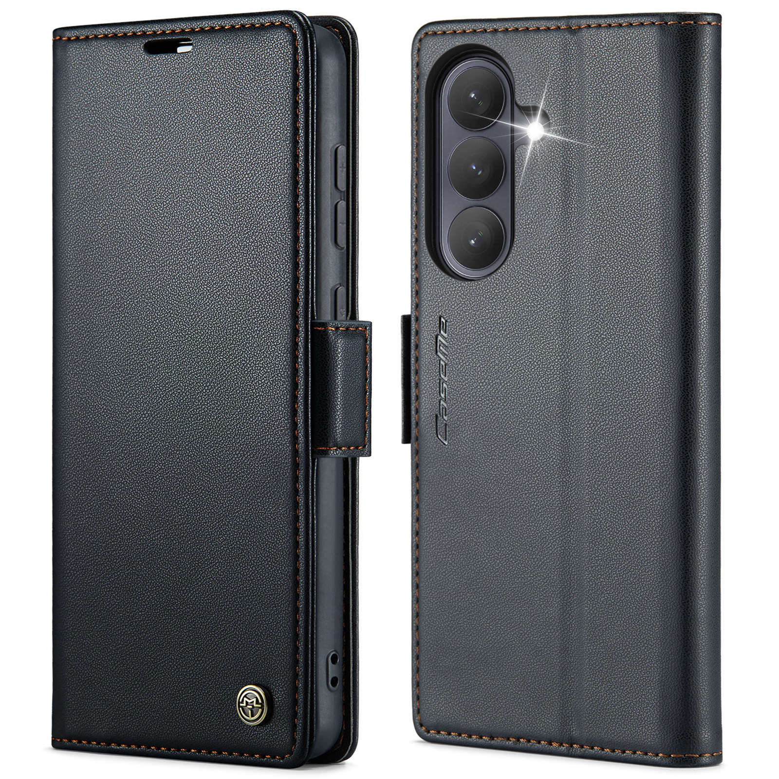 CaseMe Samsung Galaxy S26 PU-leren bookcase stand hoes - Zwart