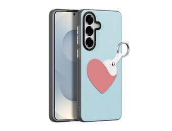 Dux Ducis Luvy Samsung Galaxy S26 PU-leren backcover hoes met ringhouder - Harten/Lichtblauw