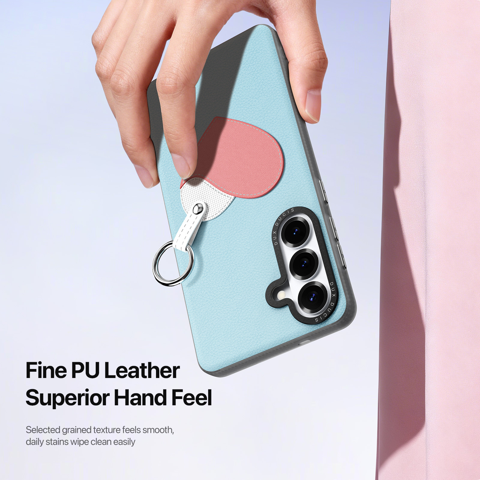 Samsung Galaxy S26 PU-leren backcover - 360° Ringhouder - Harten/Lichtblauw