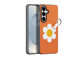 Dux Ducis Luvy Samsung Galaxy S26 PU-leren backcover hoes met ringhouder - Madeliefje/Oranje