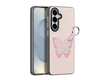 Dux Ducis Luvy Samsung Galaxy S26 PU-leren backcover hoes met ringhouder - Vlinder/Lichtroze