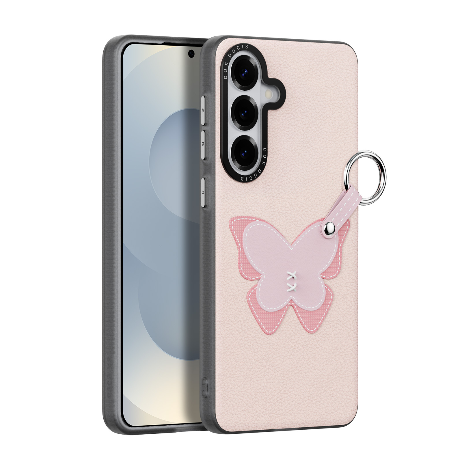 Dux Ducis Luvy Samsung Galaxy S26 PU-leren backcover hoes met ringhouder - Vlinder/Lichtroze