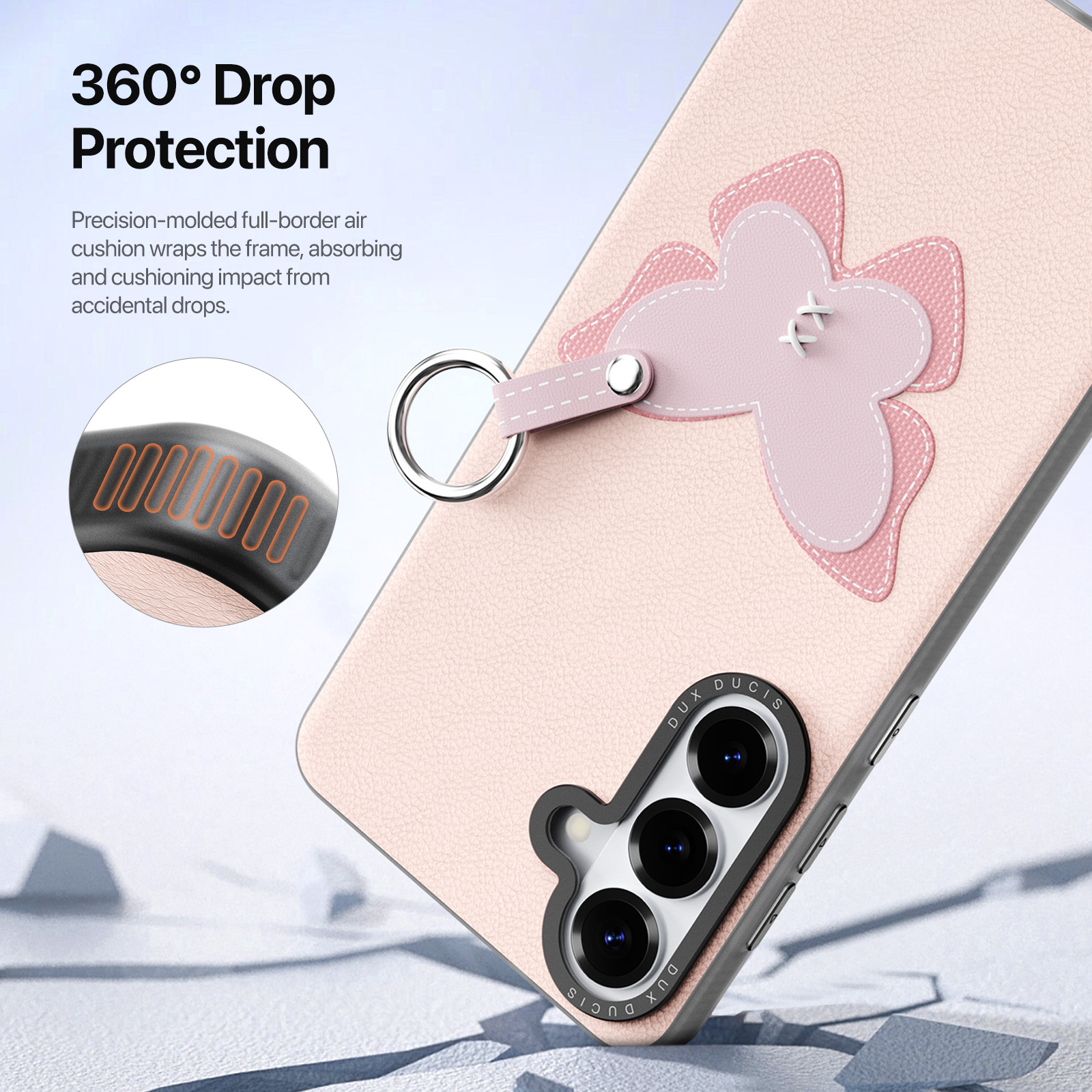 Samsung Galaxy S26 PU-leren backcover - 360° Ringhouder - Vlinder/Lichtroze