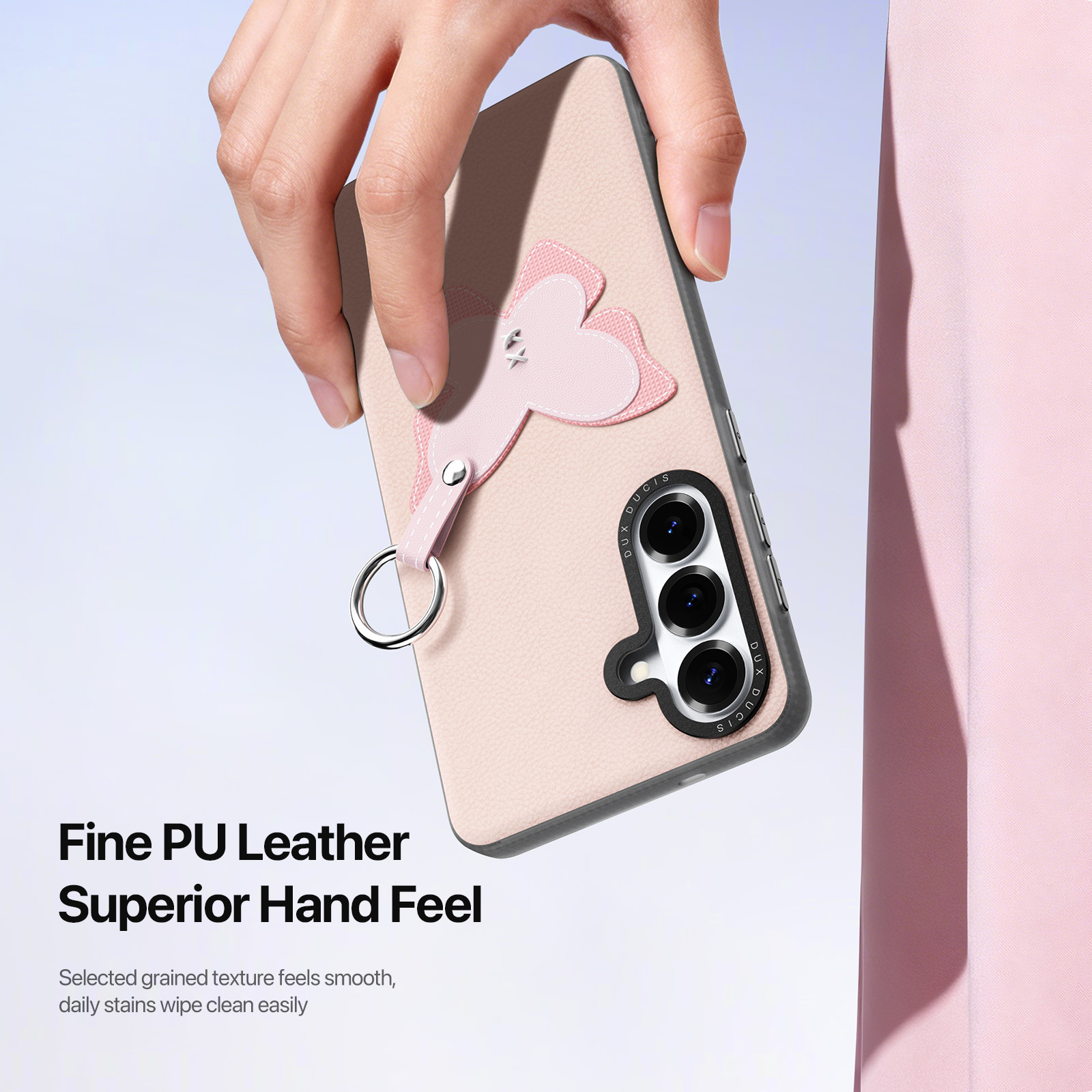 Samsung Galaxy S26 PU-leren backcover - 360° Ringhouder - Vlinder/Lichtroze