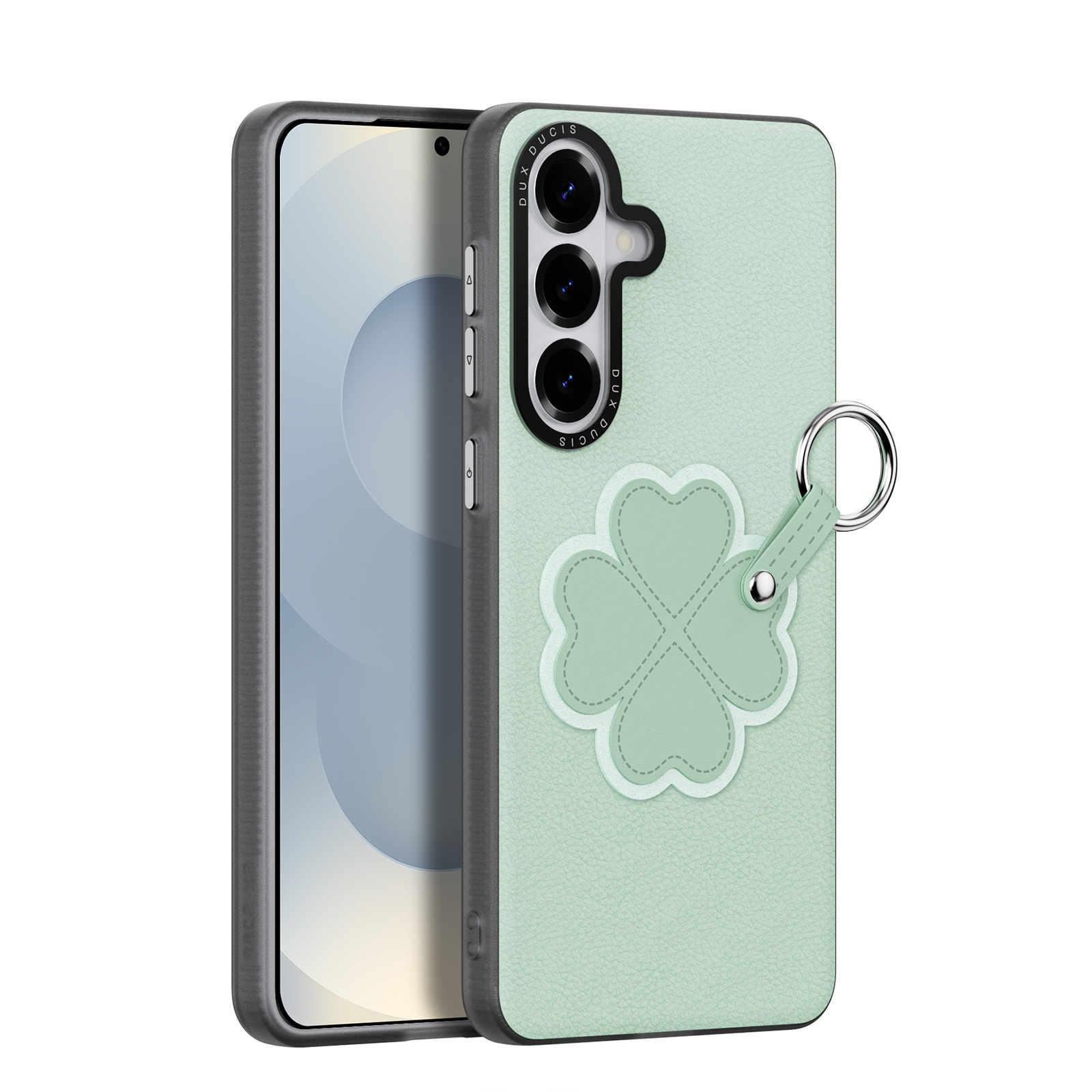 Dux Ducis Luvy Samsung Galaxy S26 PU-leren backcover hoes met ringhouder - Klavertje/Groen