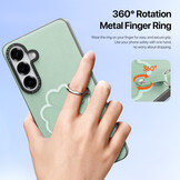 Samsung Galaxy S26 PU-leren backcover - 360° Ringhouder - Klavertje/Groen