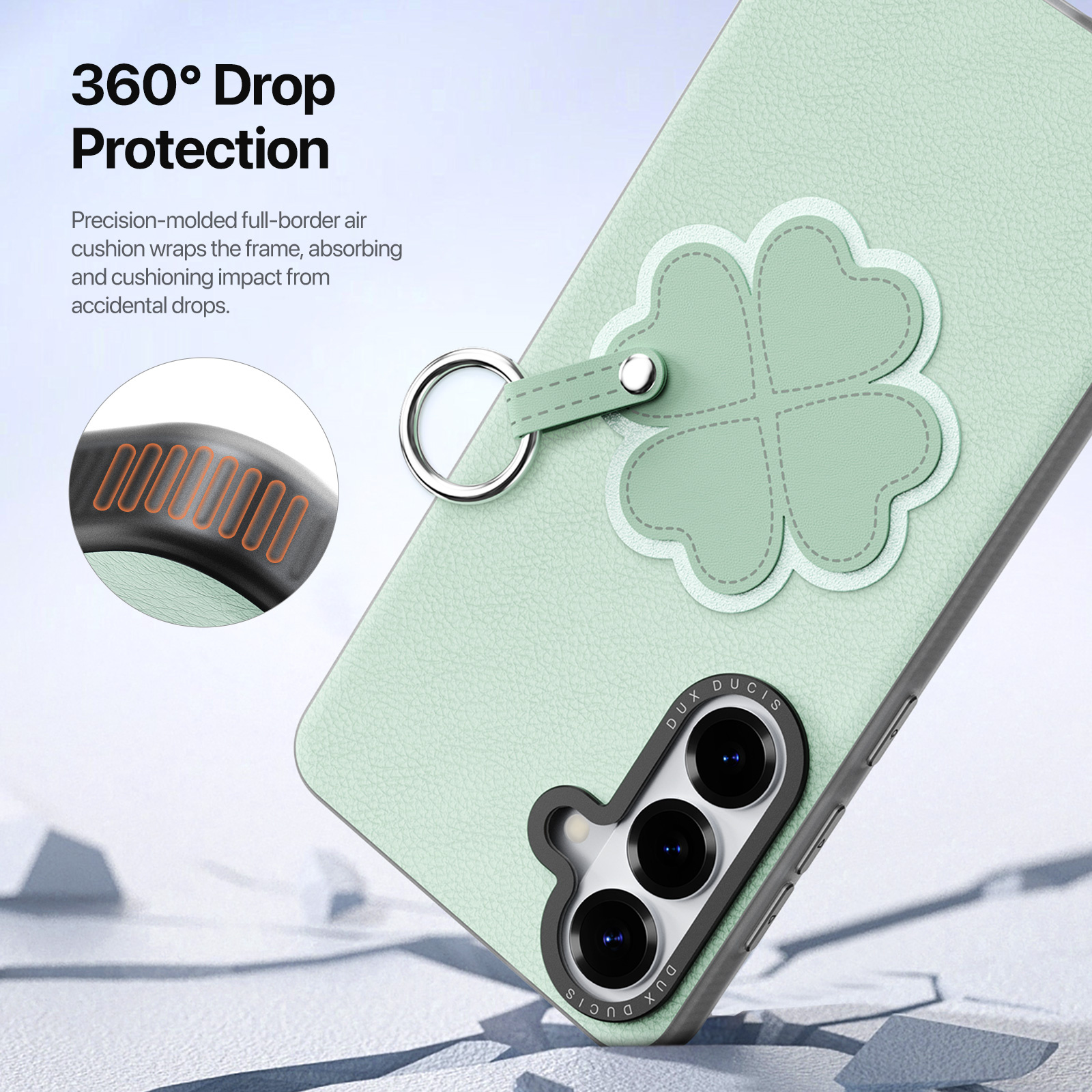 Samsung Galaxy S26 PU-leren backcover - 360° Ringhouder - Klavertje/Groen