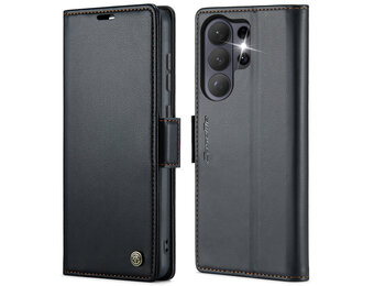CaseMe Samsung Galaxy S26 Ultra PU-leren bookcase stand hoes - Zwart