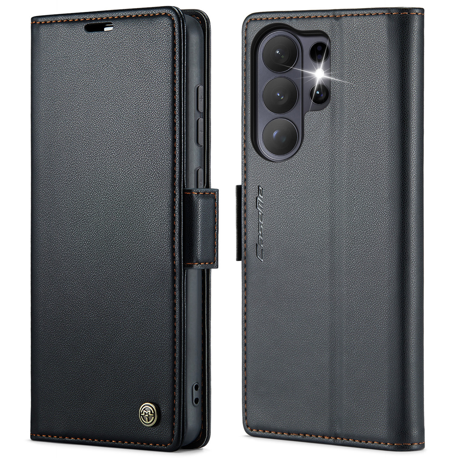 CaseMe Samsung Galaxy S26 Ultra PU-leren bookcase stand hoes - Zwart