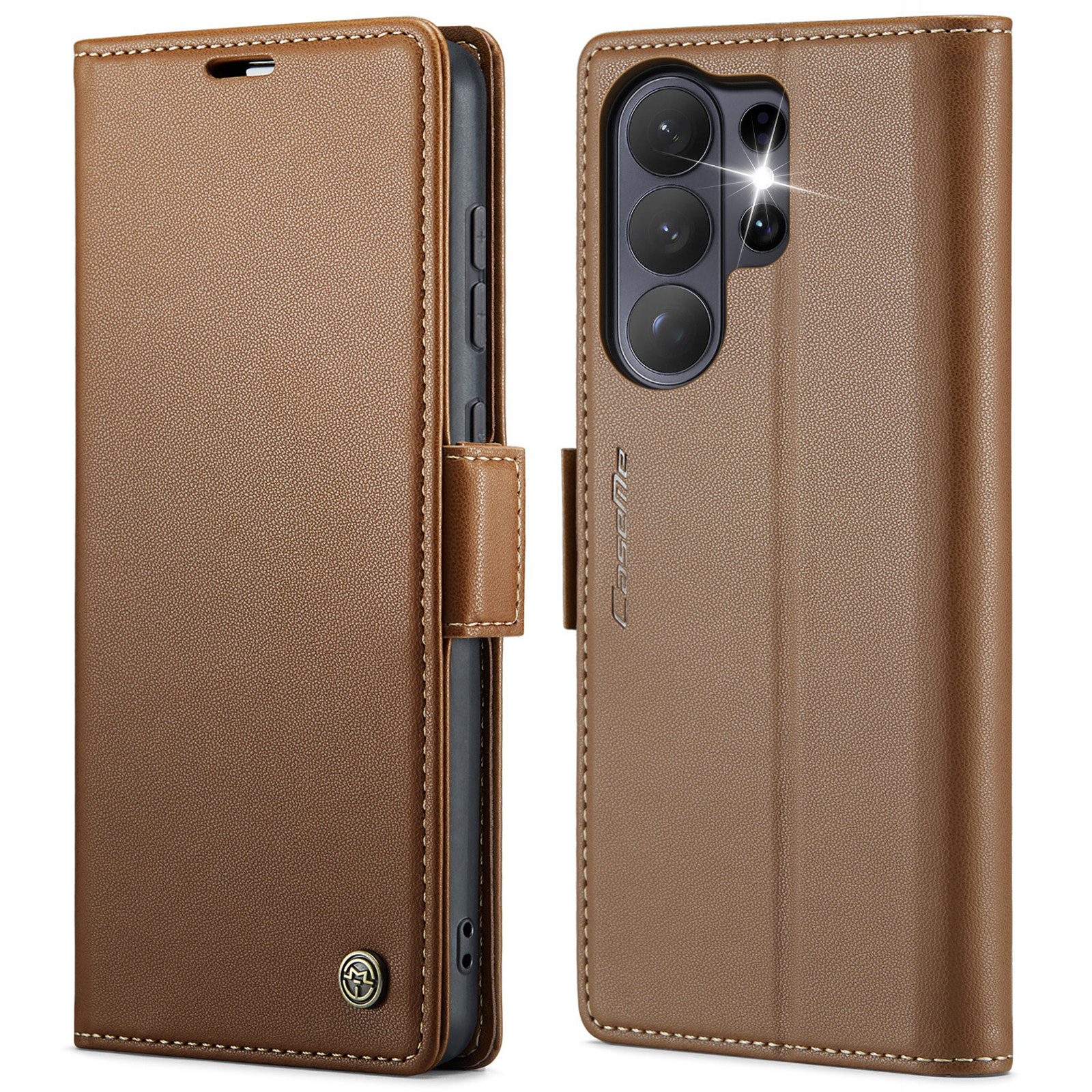 CaseMe Samsung Galaxy S26 Ultra PU-leren bookcase stand hoes - Bruin