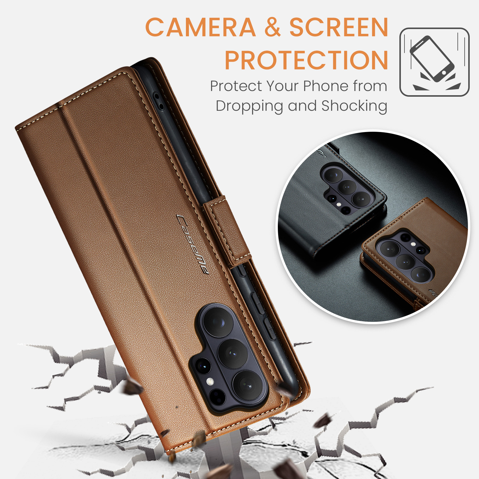 Samsung Galaxy S26 Ultra Bookcase - Luxe PU-Leren Bookcase - RFID-Blokkering - 3 Pasjeshouder - Standaardfunctie - Bruin