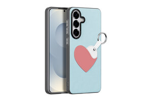 Dux Ducis Luvy Samsung Galaxy S26 Ultra PU-leren backcover hoes met ringhouder - Harten/Lichtblauw