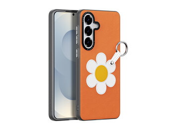 Dux Ducis Luvy Samsung Galaxy S26 Ultra PU-leren backcover hoes met ringhouder - Madeliefje/Oranje