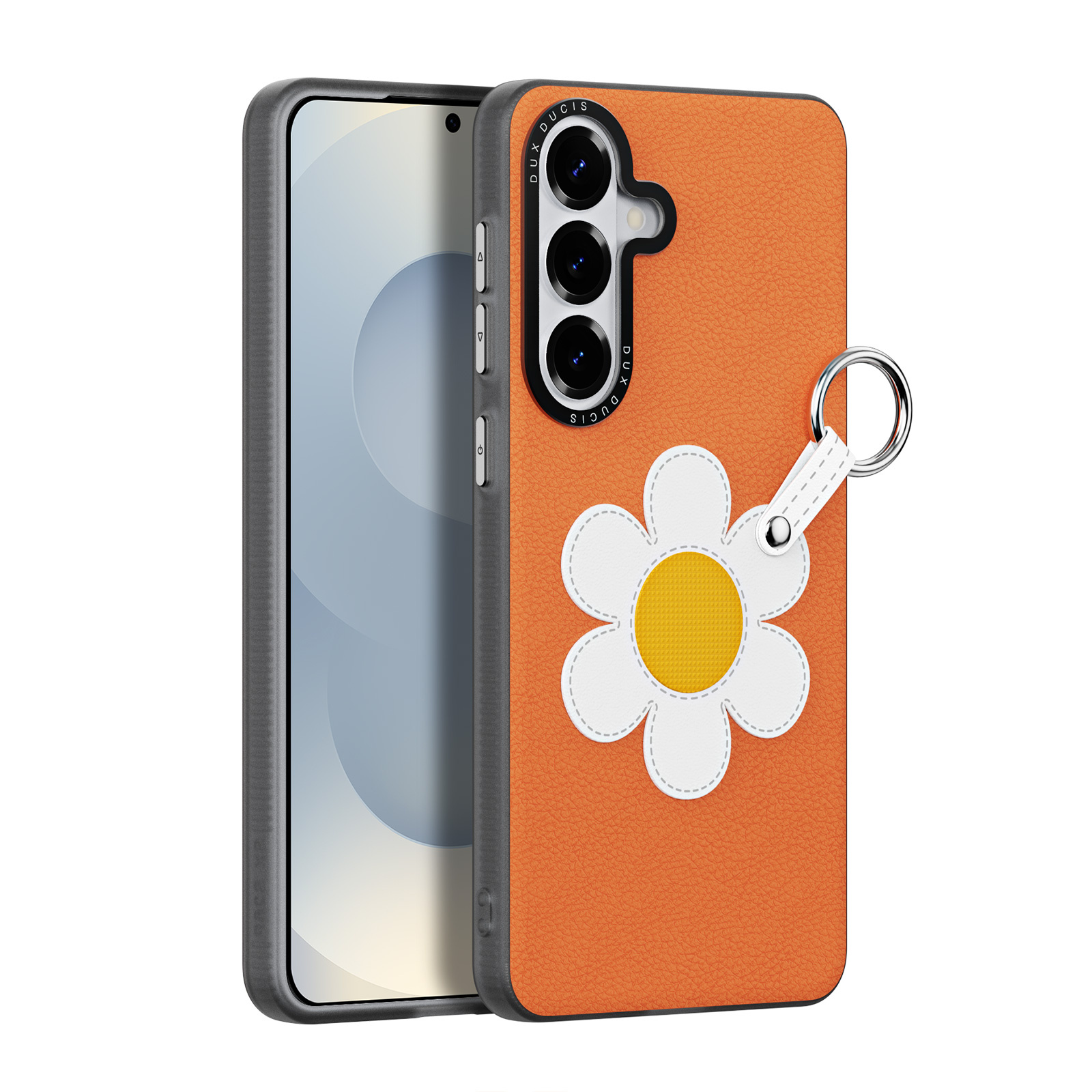 Dux Ducis Luvy Samsung Galaxy S26 Ultra PU-leren backcover hoes met ringhouder - Madeliefje/Oranje